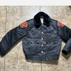 Vtg TUFFY JAC Black Bomber Jacket Sheriff Explorer Men’s Quilted Size Small 36R